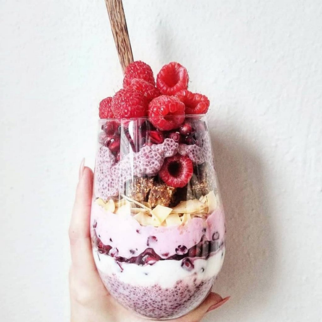 Pomegranate Raspberry Chia Pudding Parfait