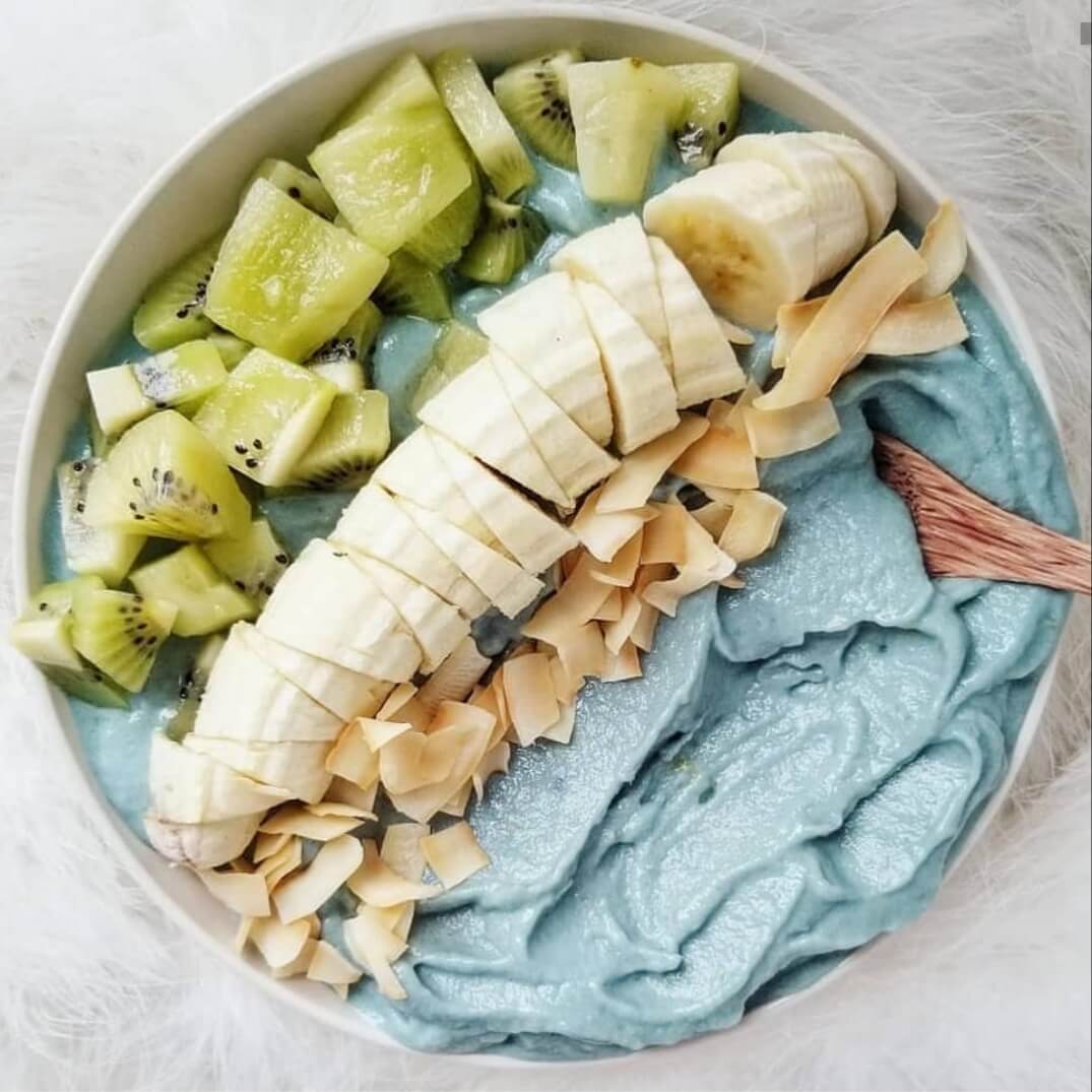 Blue Smoothie Bowl With Blue Spirulina Powder The Hint Of Rosemary