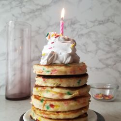 funfetti pancakes with birthday candle