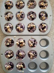 mini wild blueberry crumble muffins before baking