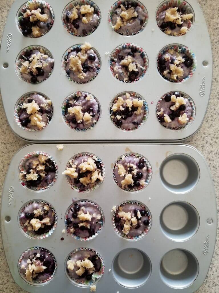 crumble added to the top of the blueberry muffins before baking