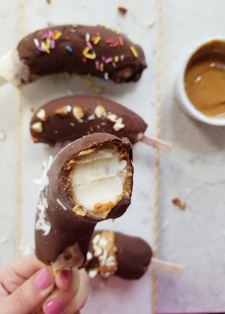 chocolate peanut butter dipped frozen bananas