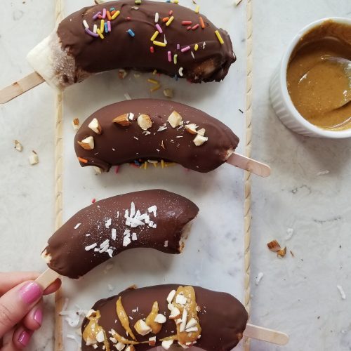 frozen chocolate covered bananas with peanut butter