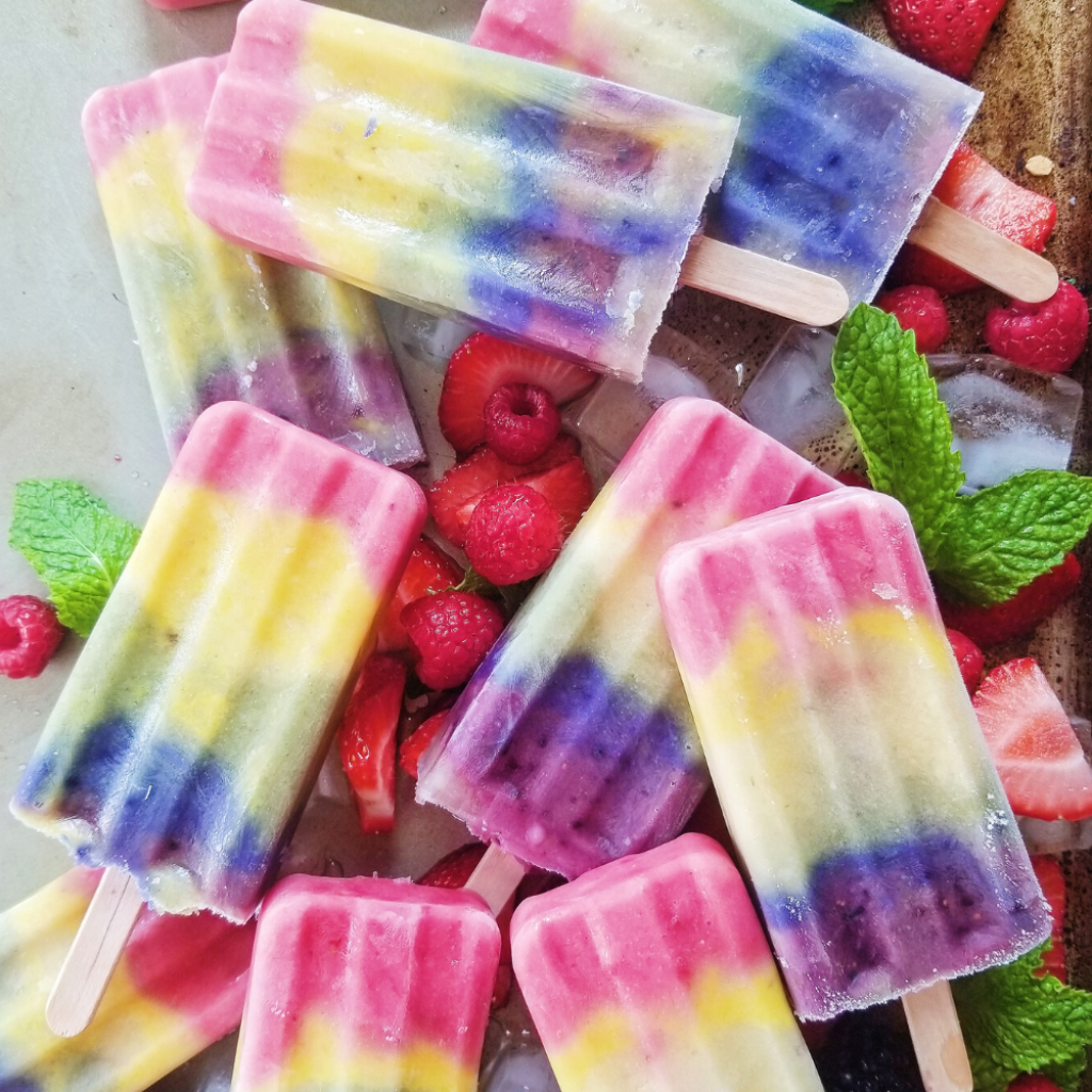 healthy rainbow fruit popsicle