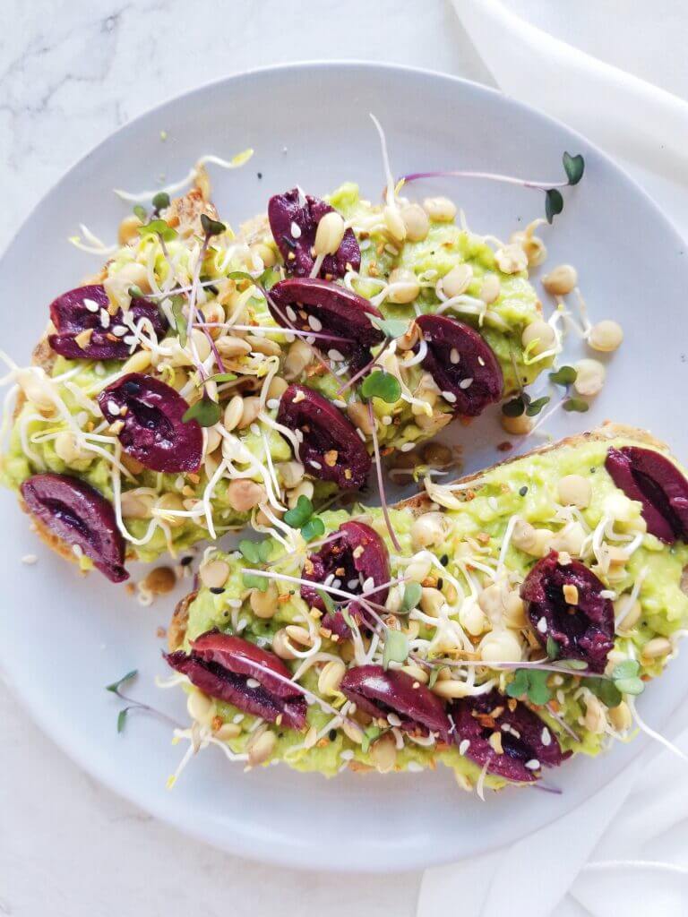 avocado toast with sprouted lentils