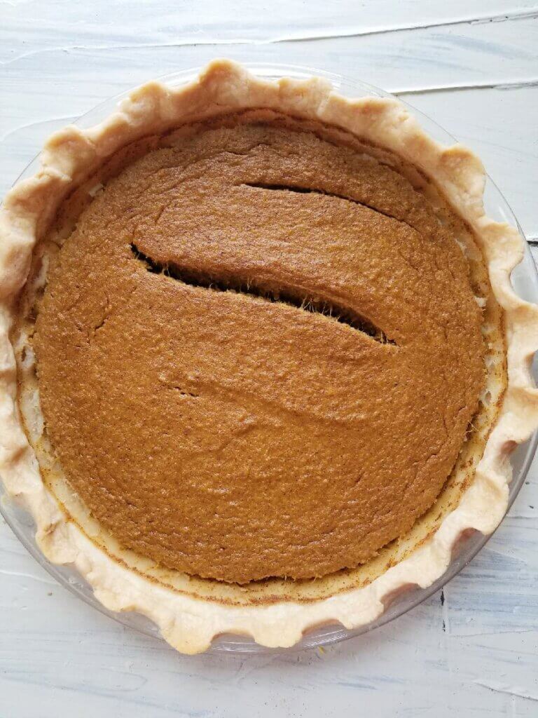 healthy pumpkin pie after baking