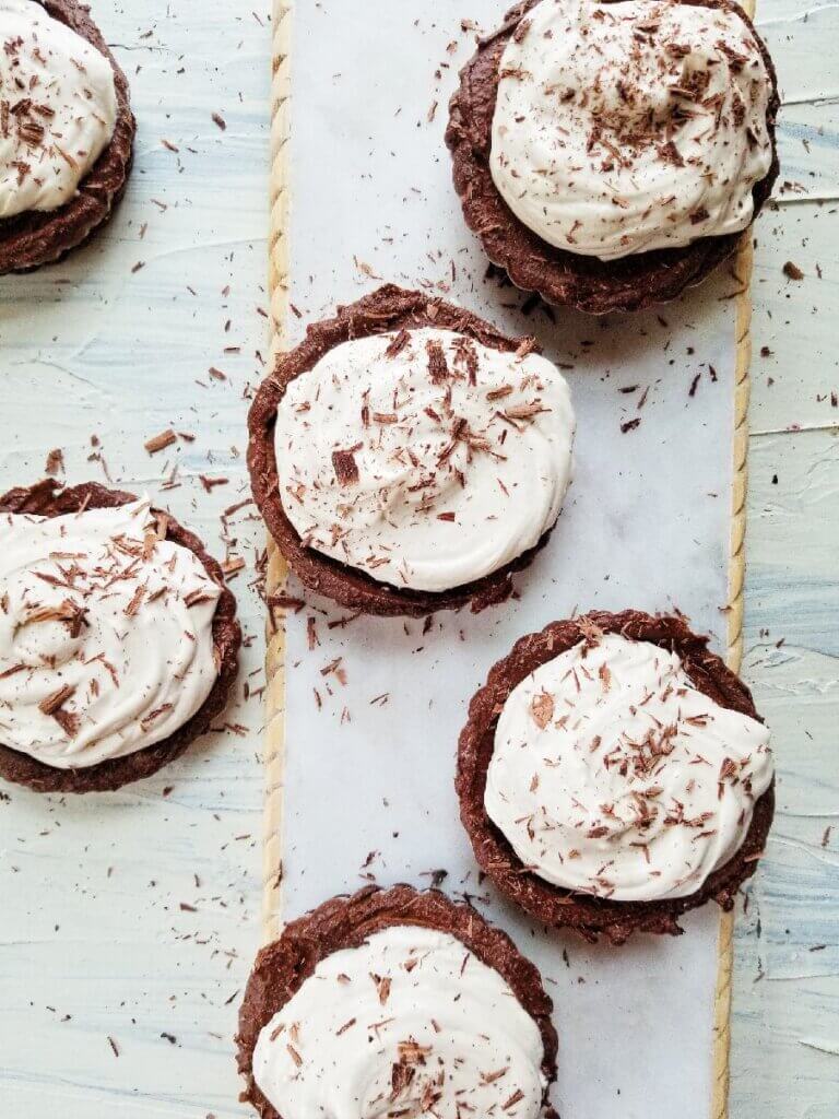 Healthy Vegan Chocolate Fudge Cheesecake Tarts with coconut milk peanut butter whip