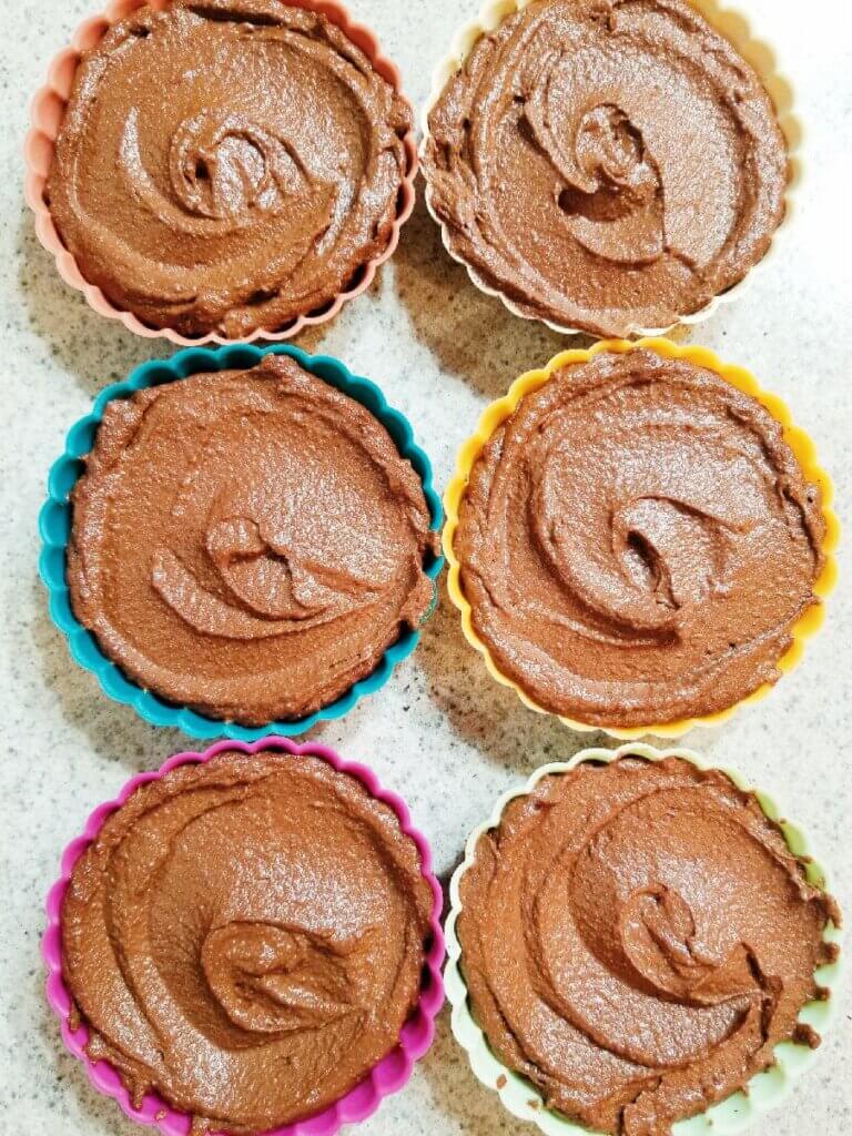 Healthy Vegan Chocolate Fudge Cheesecake Tarts before freezing 