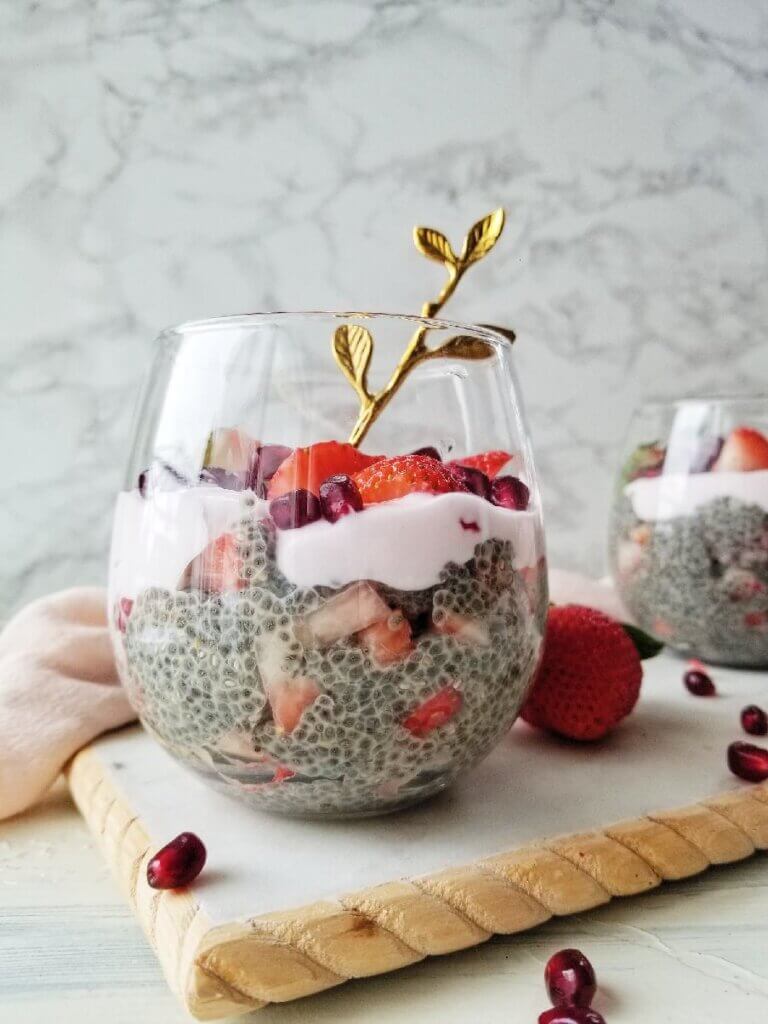 Greek Yogurt Chia Pudding with Pomegranate and Fresh Berries