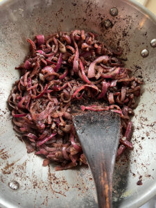 Cooked Red Onions with Spices for Palestinian Musakhan Recipe