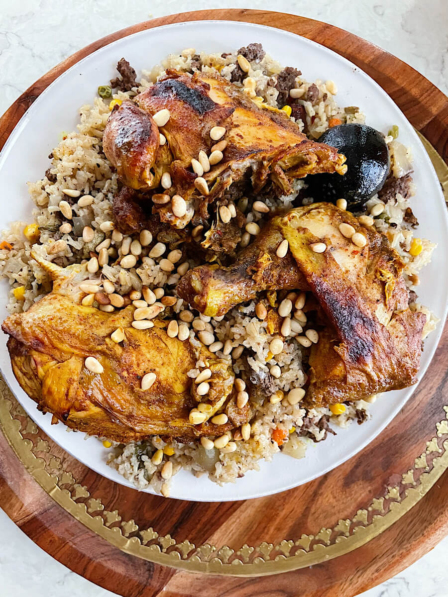 jordanian ouzi rice with roast chicken recipe