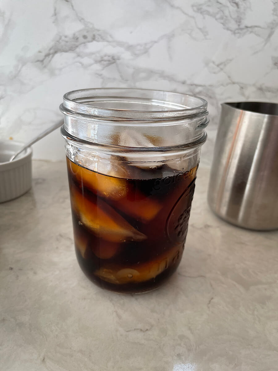 iced cold brew coffee in a mason jar