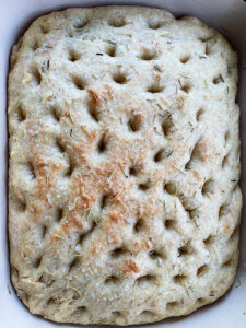 one hour rosemary focaccia bread after baking