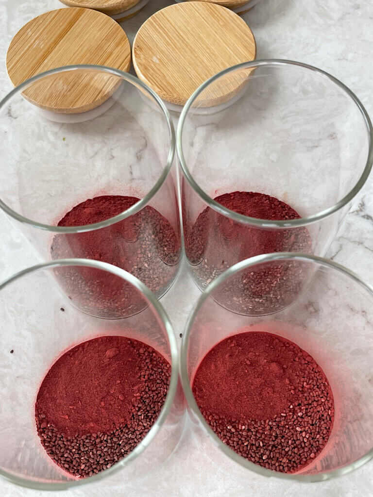 chia seeds and beet root powder in a jar