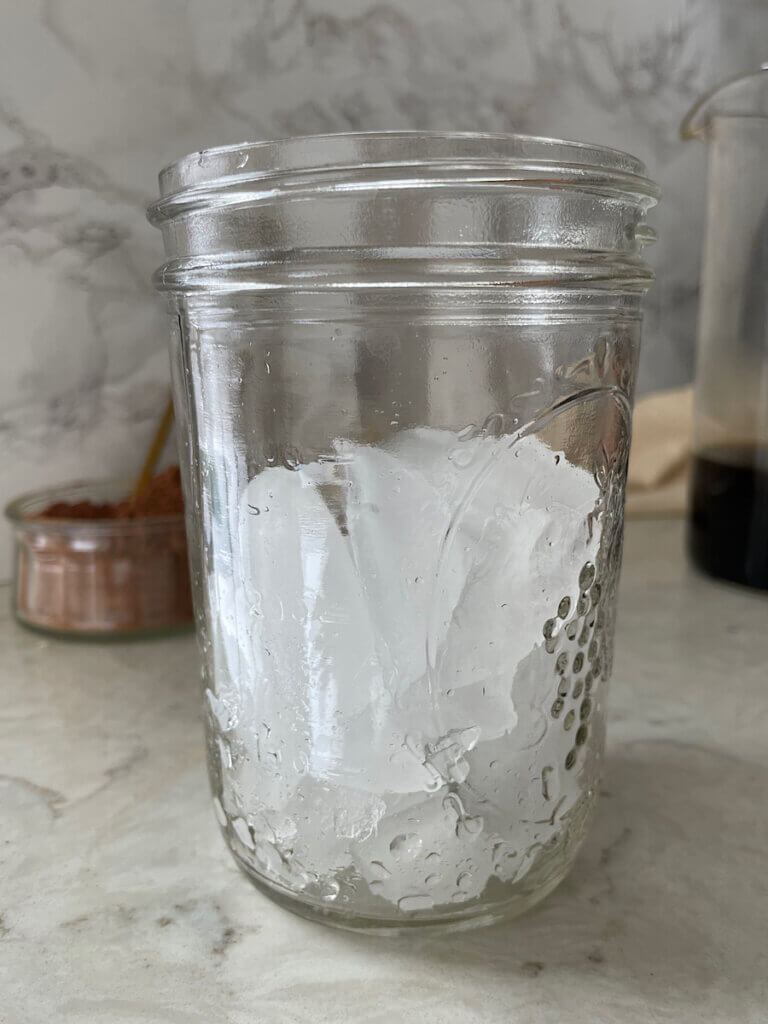 mason jar filled with ice cubes