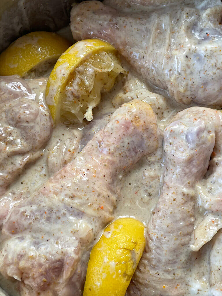 chicken covered in yogurt lemon and spices
