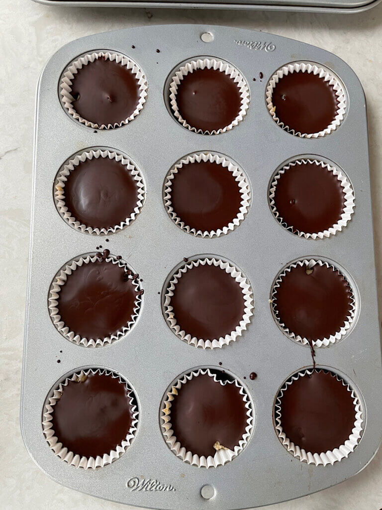 dark chocolate on top of the healthy snickers bites 